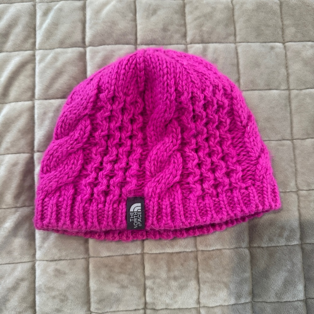The North Face Fuchsia Cable Knit Kids Hat